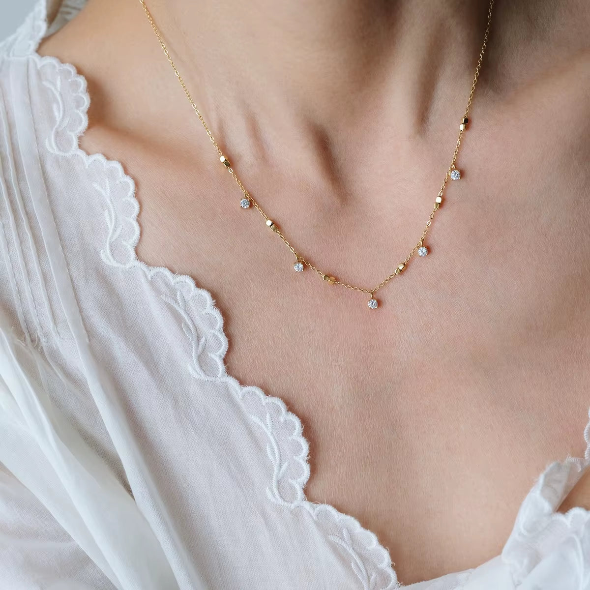 Joolim Jewelry 18K Gold Plated Waterproof Dainty Fashion Small Square Zirconia Claw Pendant Necklace Stainless Steel Jewelry