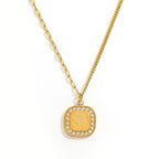 Joolim Jewelry 18K Gold Plated Waterproof Fashion Hand-Painted Rose Zirconia Square Pendant Necklace Stainless Steel Jewelry