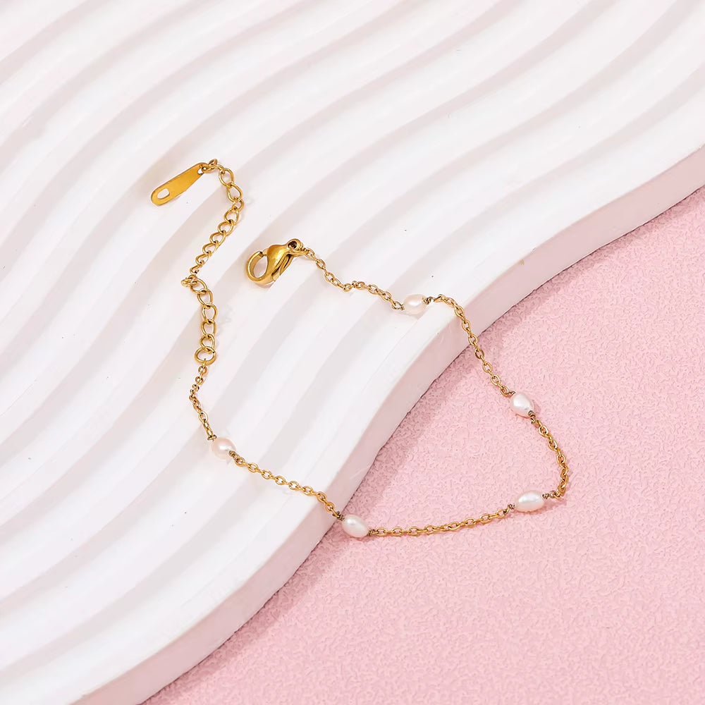 PVD 18K Gold Plated Fresh Water Natural Pearl Bracelet Stainless Steel Bracelet Wholesale