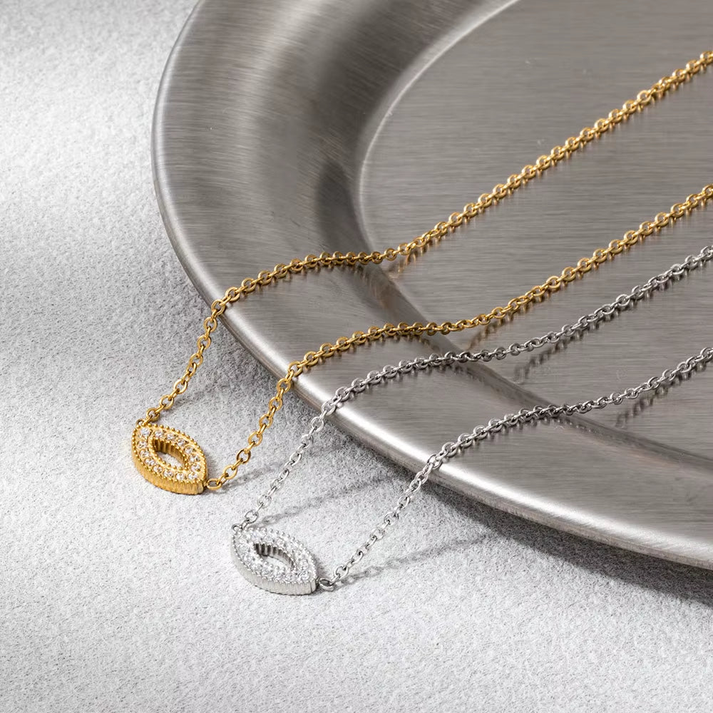 Joolim Jewelry 18K Gold Plated Waterproof Fashion Classic Simple Eye Zirconia Pendant Necklace Stainless Steel Jewelry