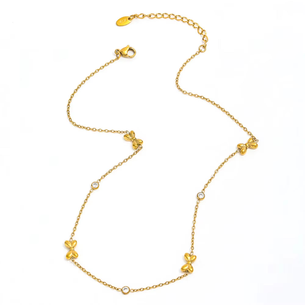 Joolim Jewelry 18K Gold Plated Waterproof Trendy Fashion Sweety Bow round Zirconia Pave Pendant Necklace Stainless Steel Jewelry