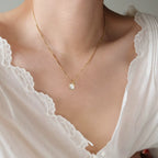 Joolim Jewelry 18K Gold Plated Vintage Rectangle Shell round Zirconia Pendant Snake Chain Necklace Stainless Steel Jewelry