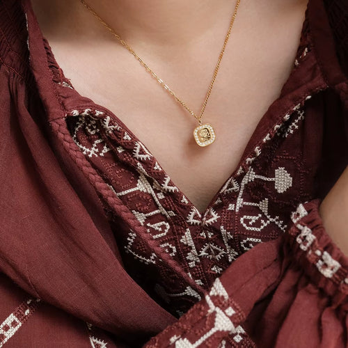 Joolim Jewelry 18K Gold Plated Waterproof Fashion Hand-Painted Rose Zirconia Square Pendant Necklace Stainless Steel Jewelry