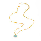 Joolim Jewelry 18K Gold Plated Waterproof Fashion Simple Green Natural Stone Pendant Necklace Stainless Steel Jewelry