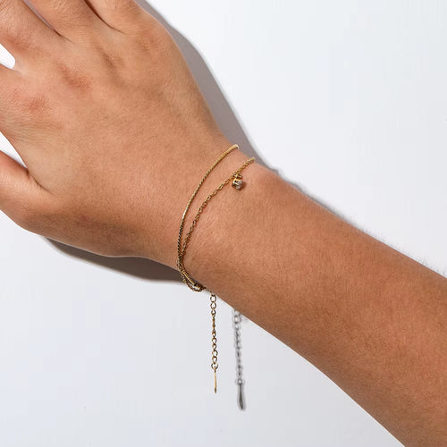High End Gold Plated Stainless Steel CZ Double-Layer Bracelet for Women Wholesale Jewelry