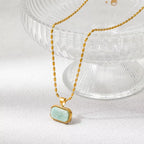 Joolim Jewelry 18K Gold Plated Waterproof Fashion Simple Green Natural Stone Pendant Necklace Stainless Steel Jewelry