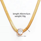 Joolim Jewelry 18K Gold Plated Waterproof Fashion Oval Zirconia Pendant Snake Bone Chain Necklace Stainless Steel Jewelry