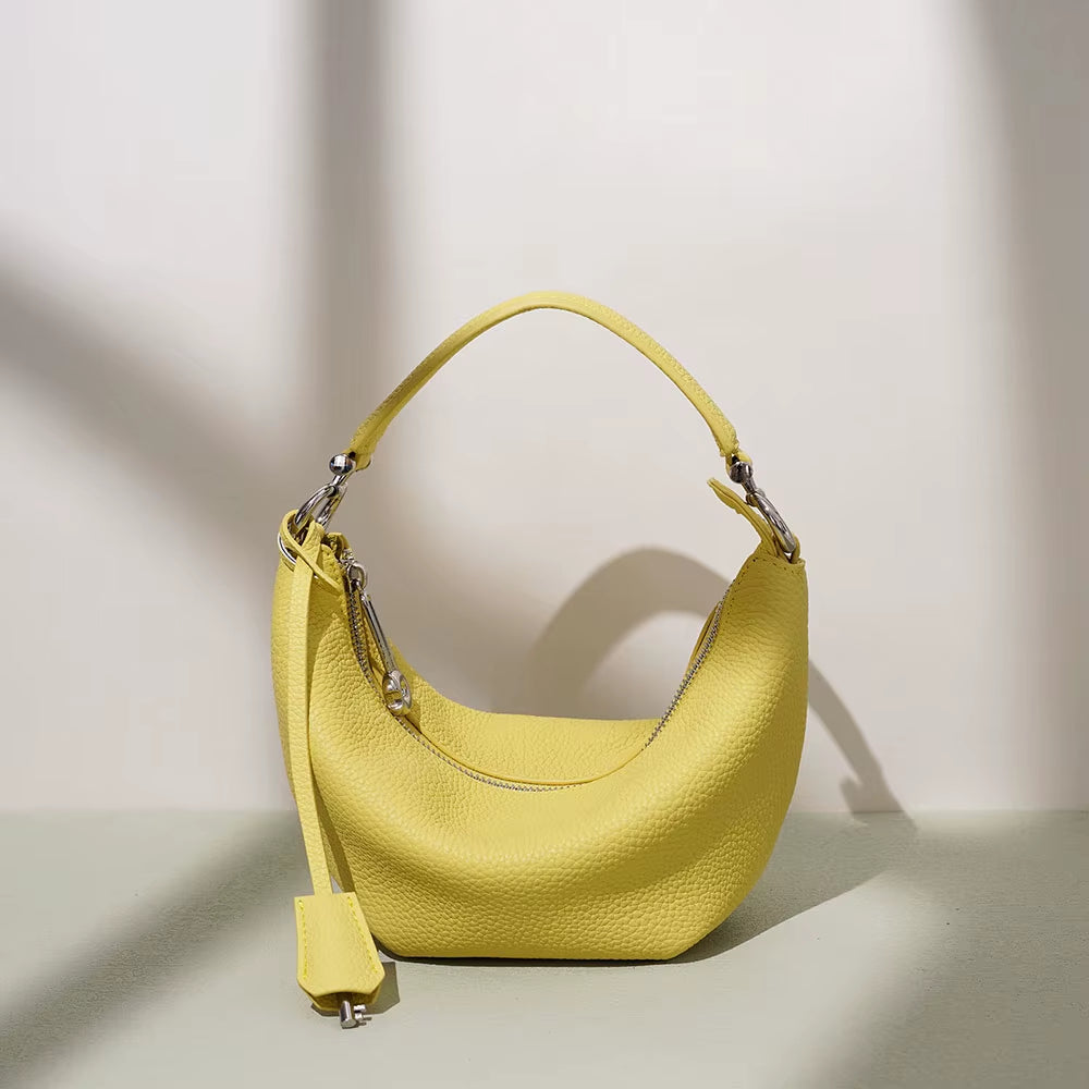 Custom Luxury Top Grain Genuine Leather Half Moon Hobo Bag for Women 2026 Trendy Crescent Shoulder Crossbody Handbag with Charm
