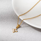 Joolim Jewelry 18K Gold Plated Waterproof Fashion Simple Sweety Flower Zirconia Pendant Necklace Stainless Steel Jewelry