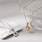 Joolim Jewelry 18K Gold Plated Waterproof Fashion Designer Dainty Oval Zirconia Pendant Necklace Stainless Steel Jewelry