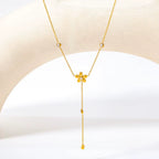Joolim Jewelry 18K Gold Plated Waterproof Fashion Elegant Flower Zirconia Y-Shaped Chain Necklace Stainless Steel Jewelry