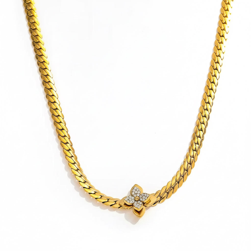 Joolim Jewelry 18K Gold Plated No Fade Luxury Fashion Three-Dimensional Flower Zirconia Pendant Necklace Stainless Steel Jewelry