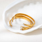 High End 18K Gold Plated Double Waterdrop Zircon Cuff Bangle Bracelet Stainless Steel Gold Jewelry