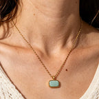 Joolim Jewelry 18K Gold Plated Waterproof Fashion Simple Green Natural Stone Pendant Necklace Stainless Steel Jewelry