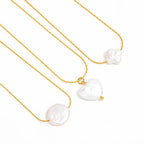 Joolim Jewelry 18K Gold Plated Fashion Natural Freshwater Pearl Four-Leaf Clover Heart round Pendant Necklace Stainless Steel