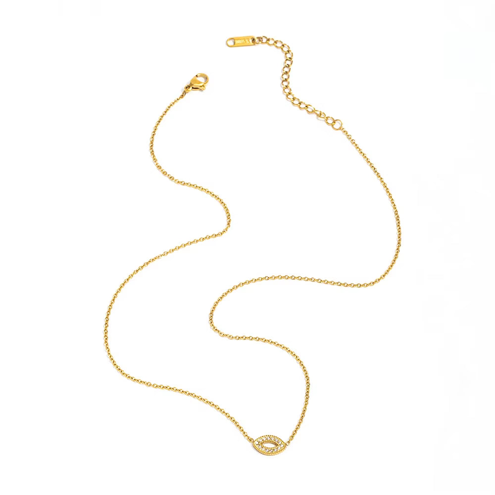 Joolim Jewelry 18K Gold Plated Waterproof Fashion Classic Simple Eye Zirconia Pendant Necklace Stainless Steel Jewelry