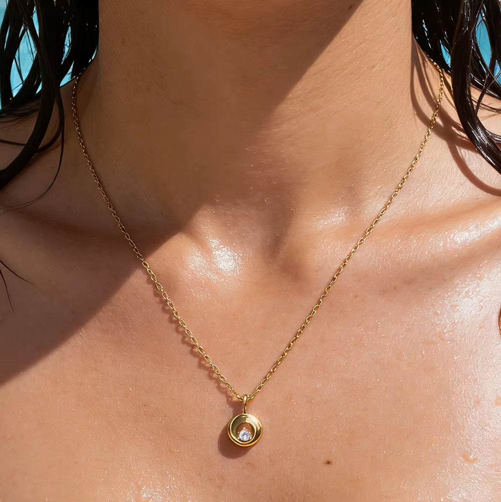 Joolim Jewelry 18K Gold Plated Waterproof Fashion Mobius Donut Zirconia Sparkling Pendant Necklace Stainless Steel Jewelry