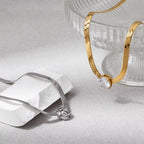 Joolim Jewelry 18K Gold Plated Waterproof Fashion Oval Zirconia Pendant Snake Bone Chain Necklace Stainless Steel Jewelry