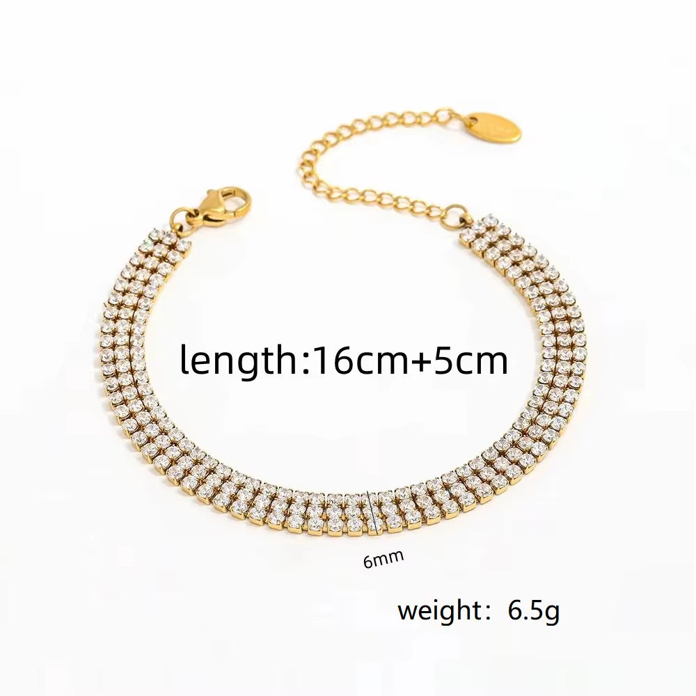 Joolim Luxury Tennis Charm Bracelet Waterproof & Tarnish-Free Colorful Zirconia Stainless Steel Fashionable Jewelry