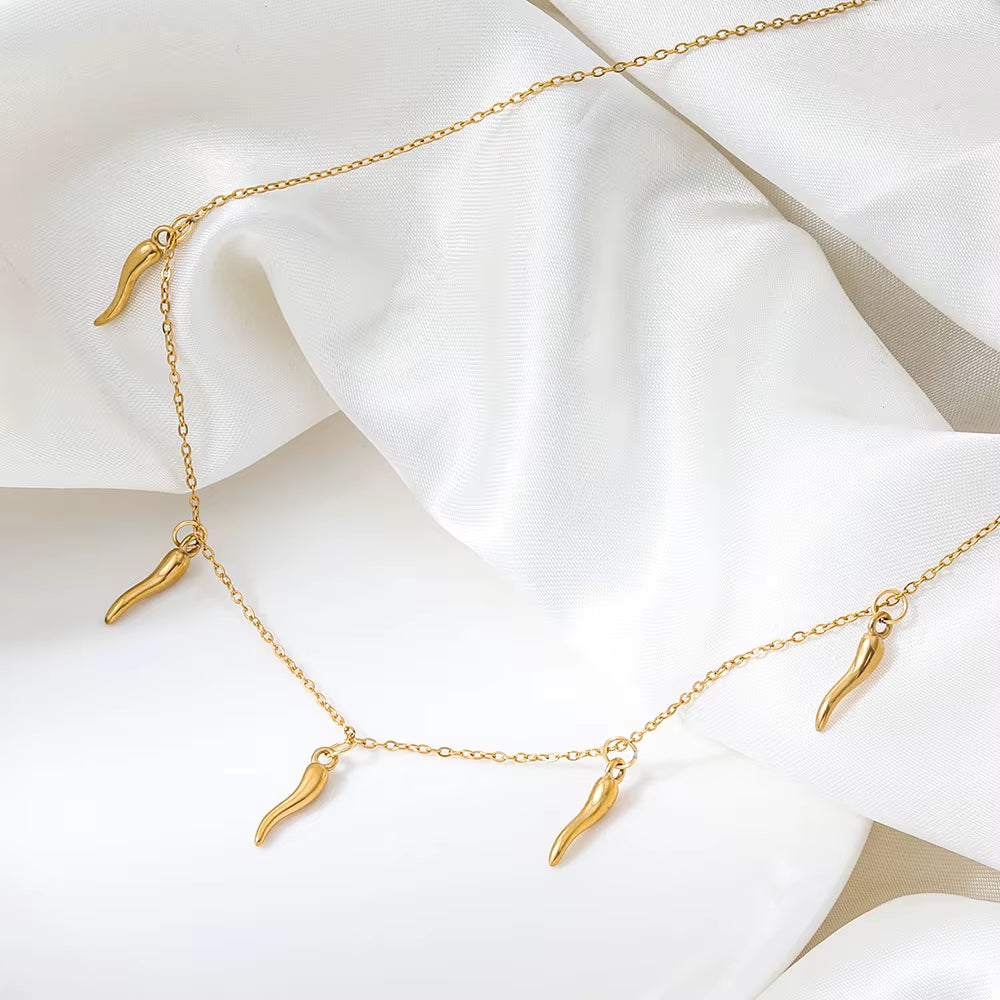 Joolim Jewelry 18K Gold Plated Waterproof&Tarnish Free Fashion Simple Vivid Pepper Pave Pendant Necklace Stainless Steel