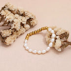 Joolim Jewelry Wholesale 18K Gold Plated High End Freshwater Pearl Bead Mixed Bracelet Stainless Steel Jewelry