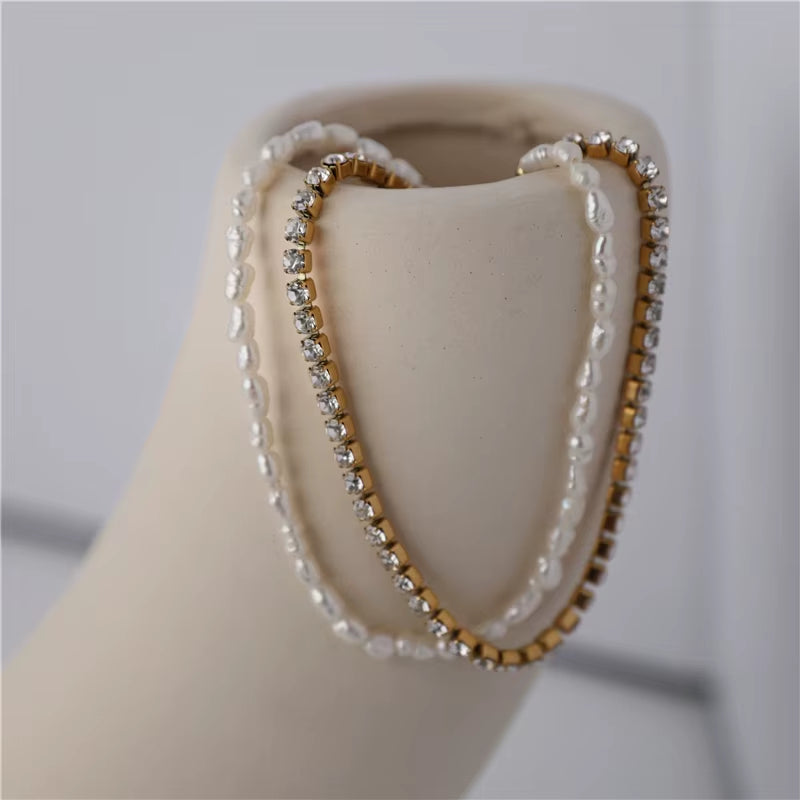 18K Gold Plated Luxury Real Fresh Pearl Zircon Bracelet Stainless Steel Jewelry Tarnish Free Jewelry