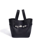 2026 New Summer Top-Layer Leather Tote Bag, Women Large Capacity Vintage Handbag with Metal Clasp