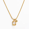 Joolim Jewelry 18K Gold Plated Vintage Rectangle Shell round Zirconia Pendant Snake Chain Necklace Stainless Steel Jewelry