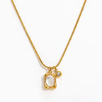 Joolim Jewelry 18K Gold Plated Vintage Rectangle Shell round Zirconia Pendant Snake Chain Necklace Stainless Steel Jewelry