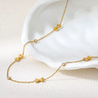 Joolim Jewelry 18K Gold Plated Waterproof Trendy Fashion Sweety Bow round Zirconia Pave Pendant Necklace Stainless Steel Jewelry