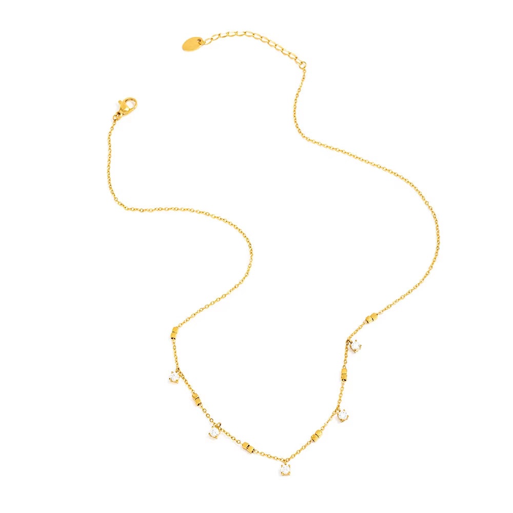 Joolim Jewelry 18K Gold Plated Waterproof Dainty Fashion Small Square Zirconia Claw Pendant Necklace Stainless Steel Jewelry
