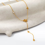 Joolim Jewelry 18K Gold Plated Waterproof Fashion Elegant Flower Zirconia Y-Shaped Chain Necklace Stainless Steel Jewelry