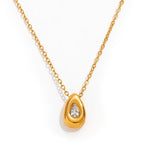 Joolim Jewelry 18K Gold Plated Waterproof Fashion Dainty Simple Teardrop Pear Zirconia Pendant Necklace Stainless Steel Jewelry
