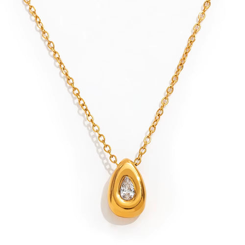 Joolim Jewelry 18K Gold Plated Waterproof Fashion Dainty Simple Teardrop Pear Zirconia Pendant Necklace Stainless Steel Jewelry