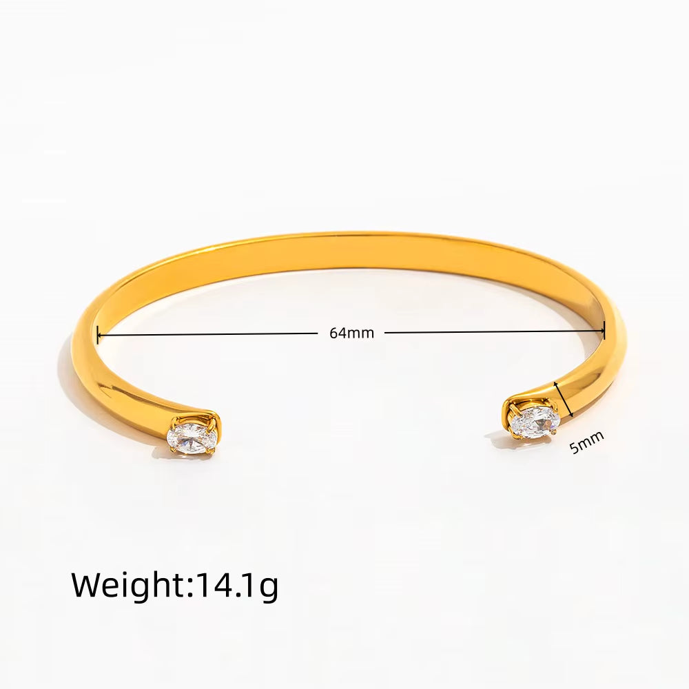 High End 18K Gold Plated Double Waterdrop Zircon Cuff Bangle Bracelet Stainless Steel Gold Jewelry
