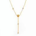 Joolim Jewelry 18K Gold Plated Waterproof Fashion Elegant Flower Zirconia Y-Shaped Chain Necklace Stainless Steel Jewelry