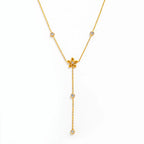 Joolim Jewelry 18K Gold Plated Waterproof Fashion Elegant Flower Zirconia Y-Shaped Chain Necklace Stainless Steel Jewelry