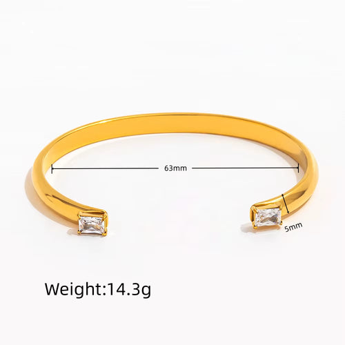 High End 18K Gold Plated Double Waterdrop Zircon Cuff Bangle Bracelet Stainless Steel Gold Jewelry