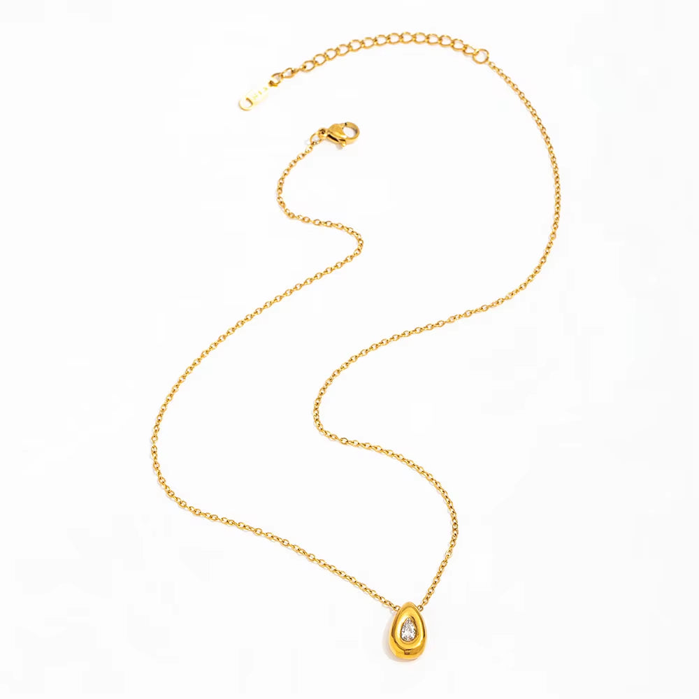 Joolim Jewelry 18K Gold Plated Waterproof Fashion Dainty Simple Teardrop Pear Zirconia Pendant Necklace Stainless Steel Jewelry