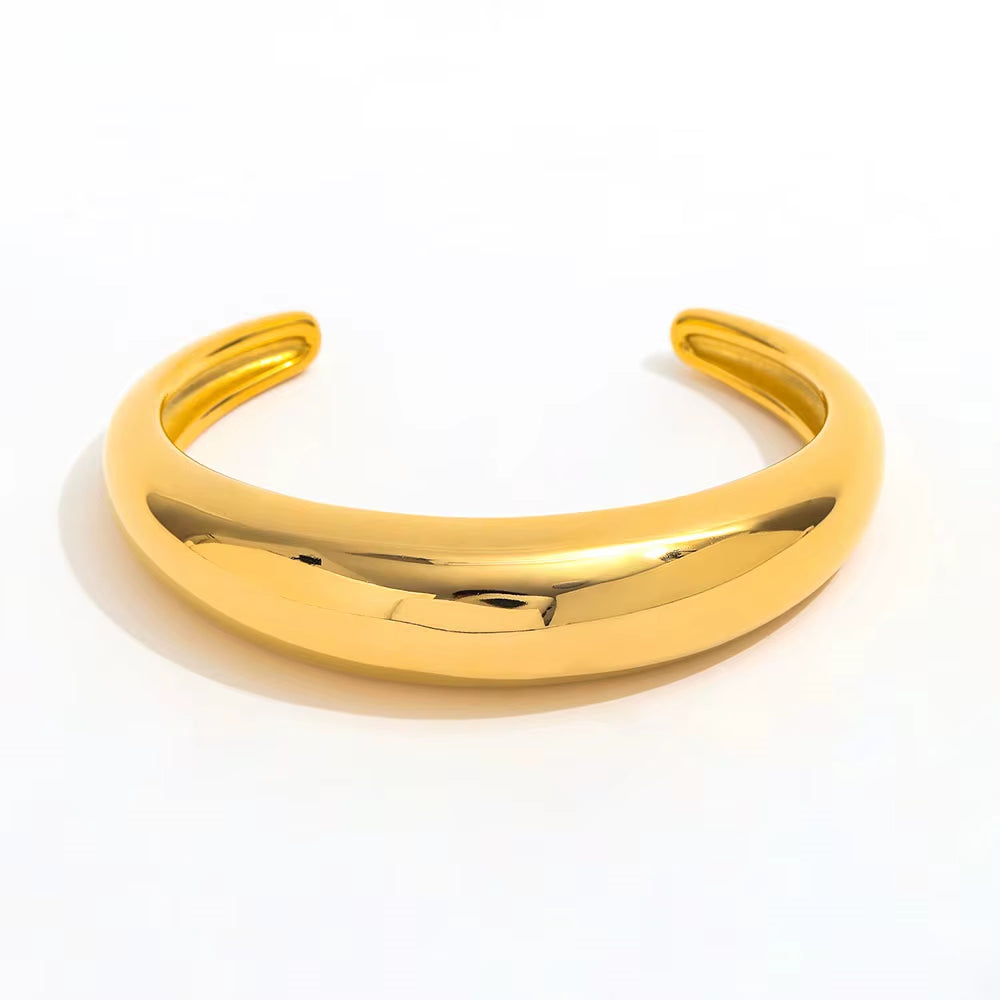 High End 18K PVD Gold Plated Tarnish Free Waterproof Crescent Moon C Cuff Chunky Bracelet Bangle Stainless Steel Jewelry