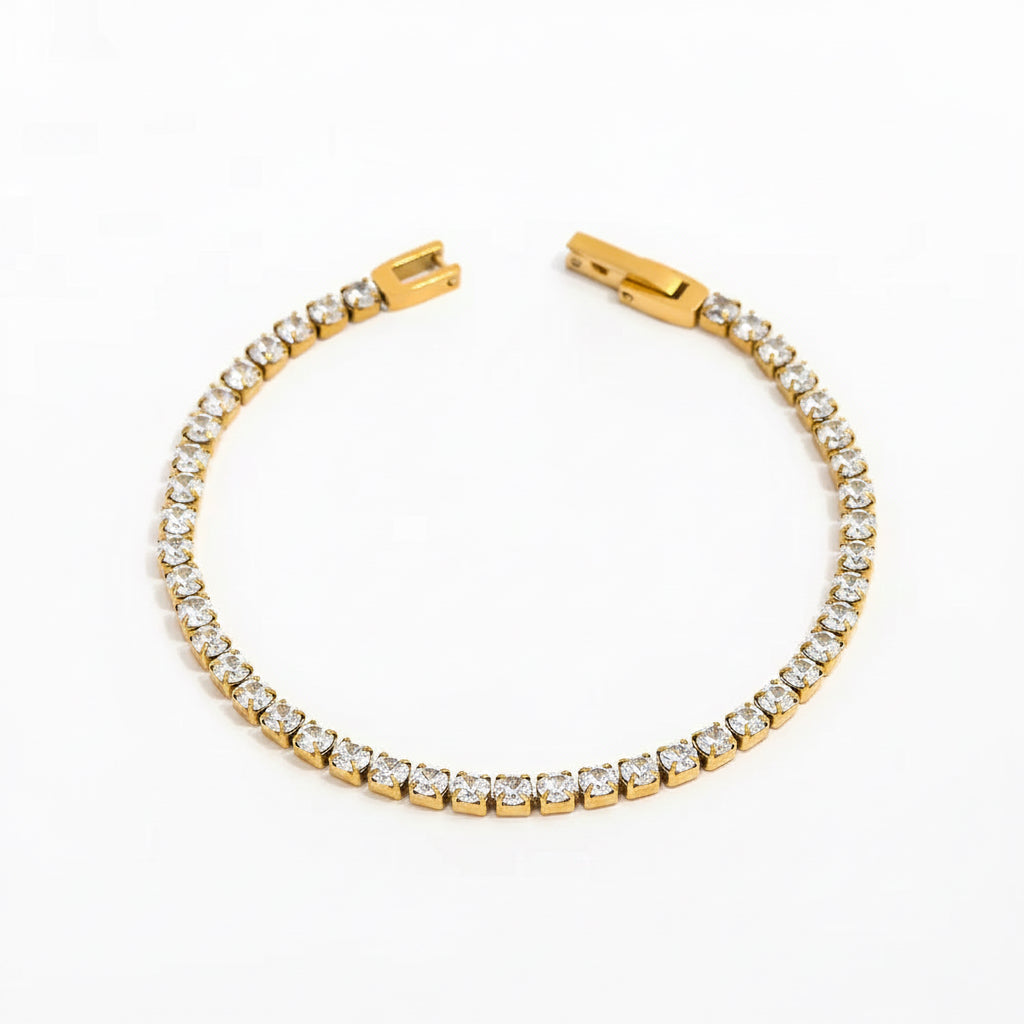 Joolim Luxury Tennis Charm Bracelet Waterproof & Tarnish-Free Colorful Zirconia Stainless Steel Fashionable Jewelry