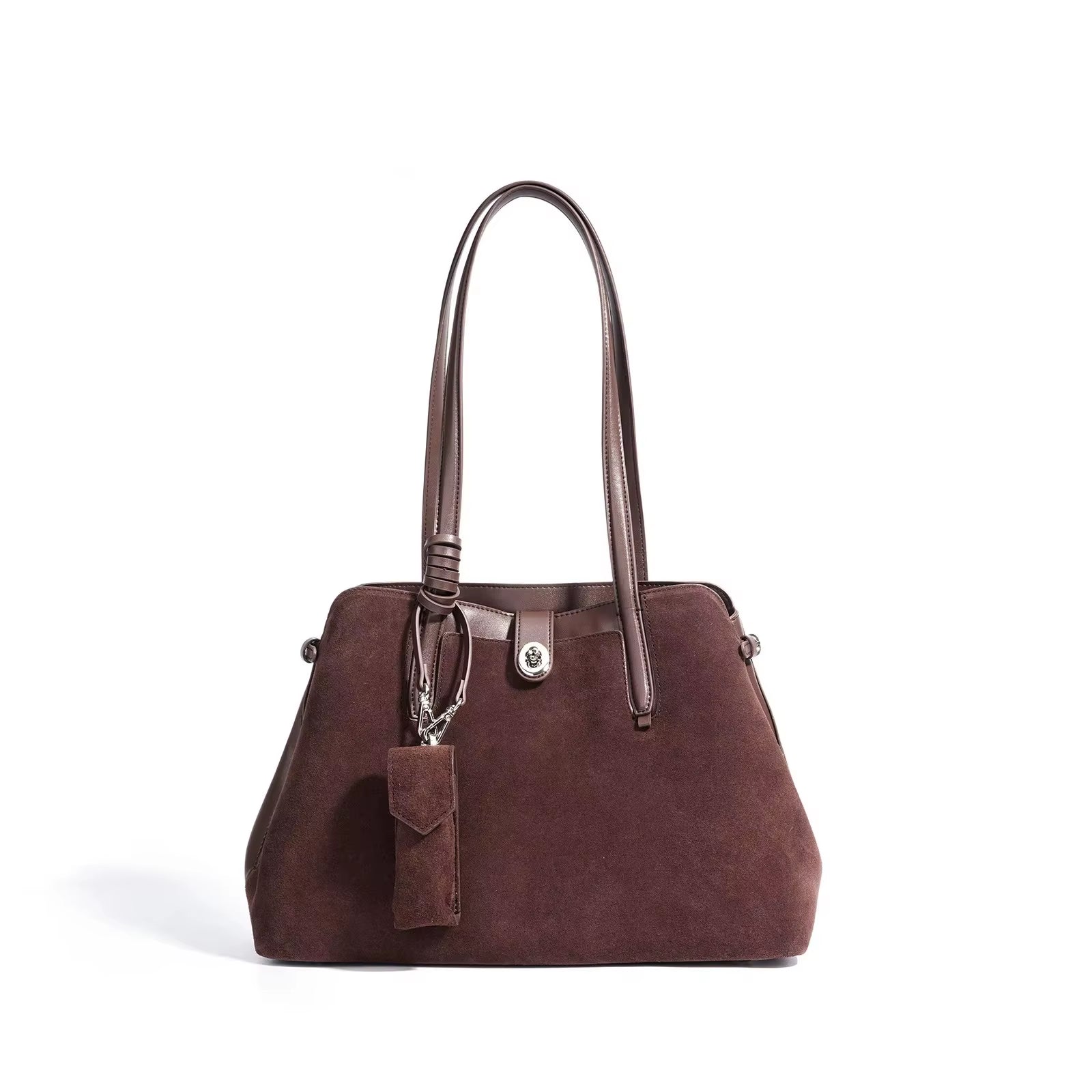 Women Vintage Suede Leather Extra Large Capacity Brown Tote Bag Tassel Accent Multiway Shoulder Crossbody Handbag
