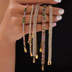 Joolim Luxury Tennis Charm Bracelet Waterproof & Tarnish-Free Colorful Zirconia Stainless Steel Fashionable Jewelry