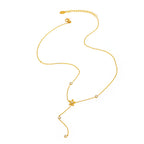 Joolim Jewelry 18K Gold Plated Waterproof Fashion Elegant Flower Zirconia Y-Shaped Chain Necklace Stainless Steel Jewelry