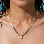 Joolim Jewelry 18K Gold Plated Waterproof Fashion Teardrop Pear Zirconia Pendant Snake Chain Necklace Stainless Steel Jewelry
