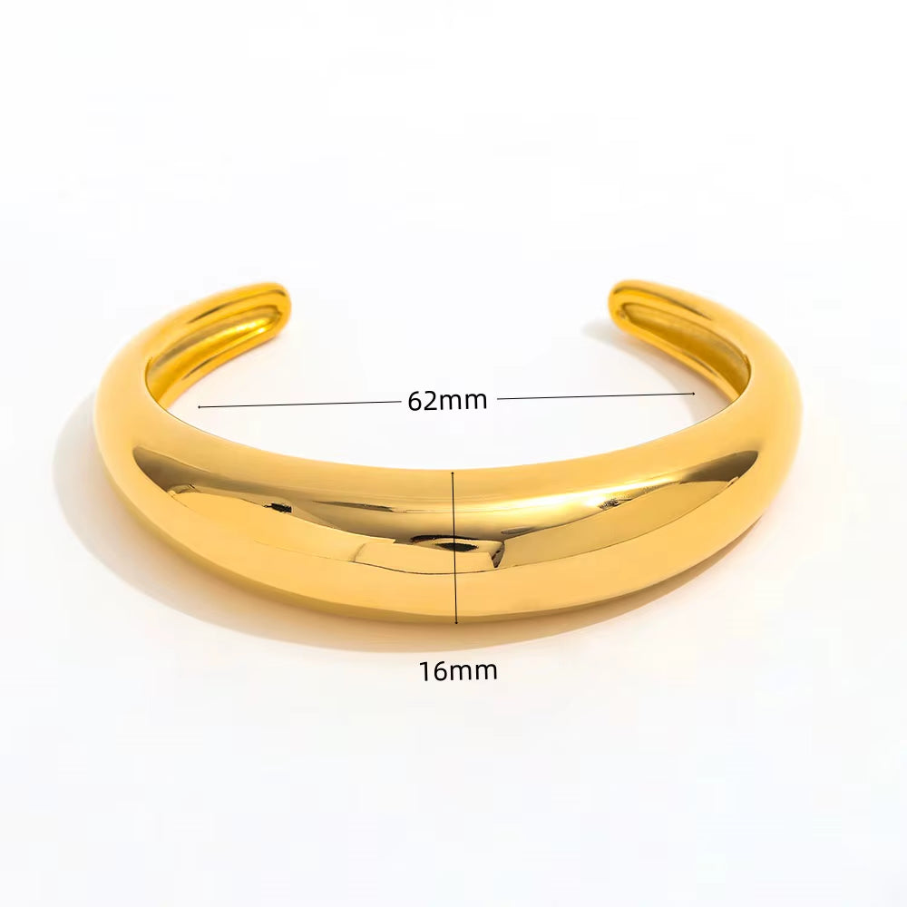 High End 18K PVD Gold Plated Tarnish Free Waterproof Crescent Moon C Cuff Chunky Bracelet Bangle Stainless Steel Jewelry