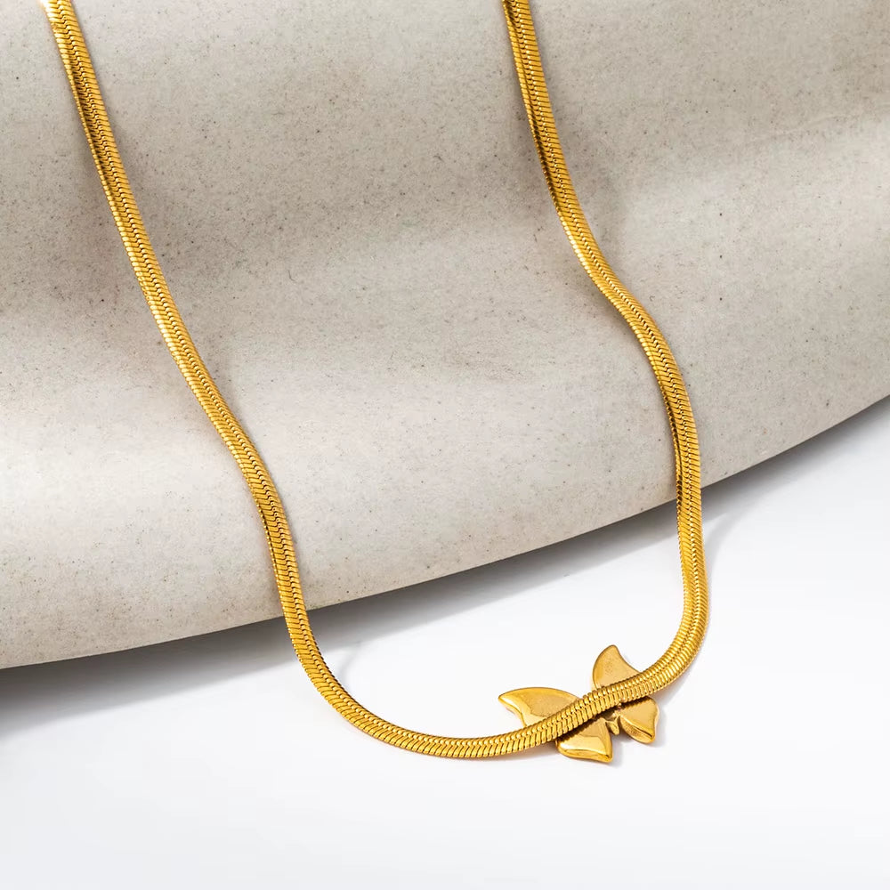 Joolim Jewelry 18K Gold Plated Waterproof Fashion Elegant Butterfly Pendant Snake Chain Necklace Stainless Steel Jewelry