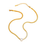 Joolim Jewelry 18K Gold Plated Waterproof Fashion Oval Zirconia Pendant Snake Bone Chain Necklace Stainless Steel Jewelry