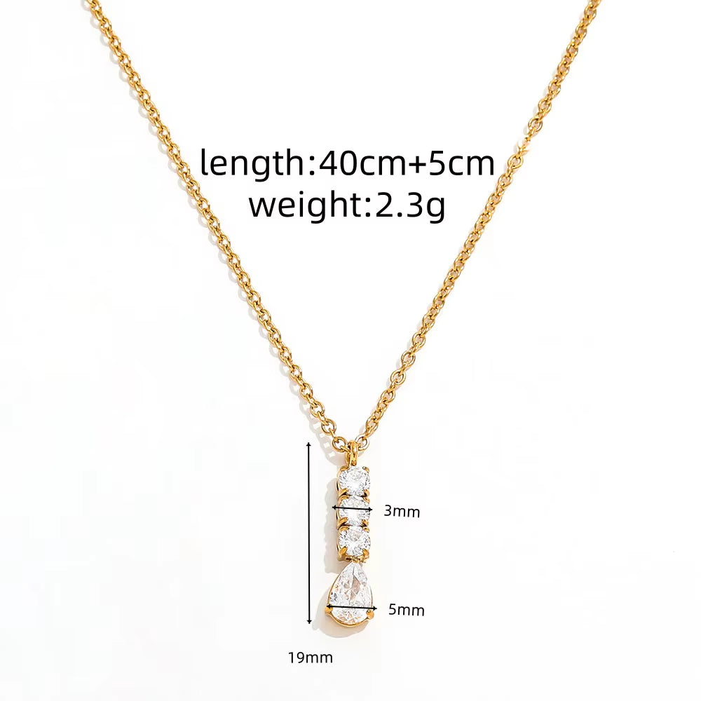 Joolim Jewelry 18K Gold Plated Waterproof&Tarnish Free Fashion Dainty Teardrop&Round Zirconia Pendant Necklace Stainless Steel