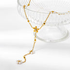 Joolim Jewelry 18K Gold Plated Waterproof Fashion Sweety Flower Pear Pendant Y-Shaped Necklace Stainless Steel Jewelry
